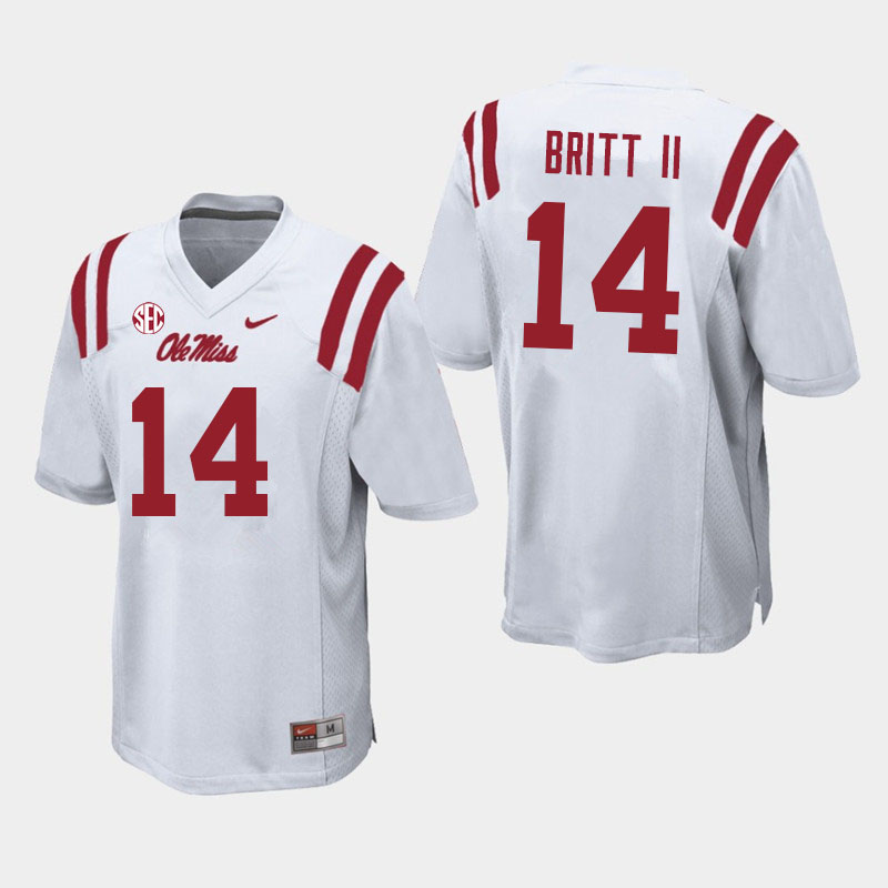 Marc Britt II Ole Miss Rebels NCAA Men's White #14 Stitched Limited College Football Jersey VZJ0258EG